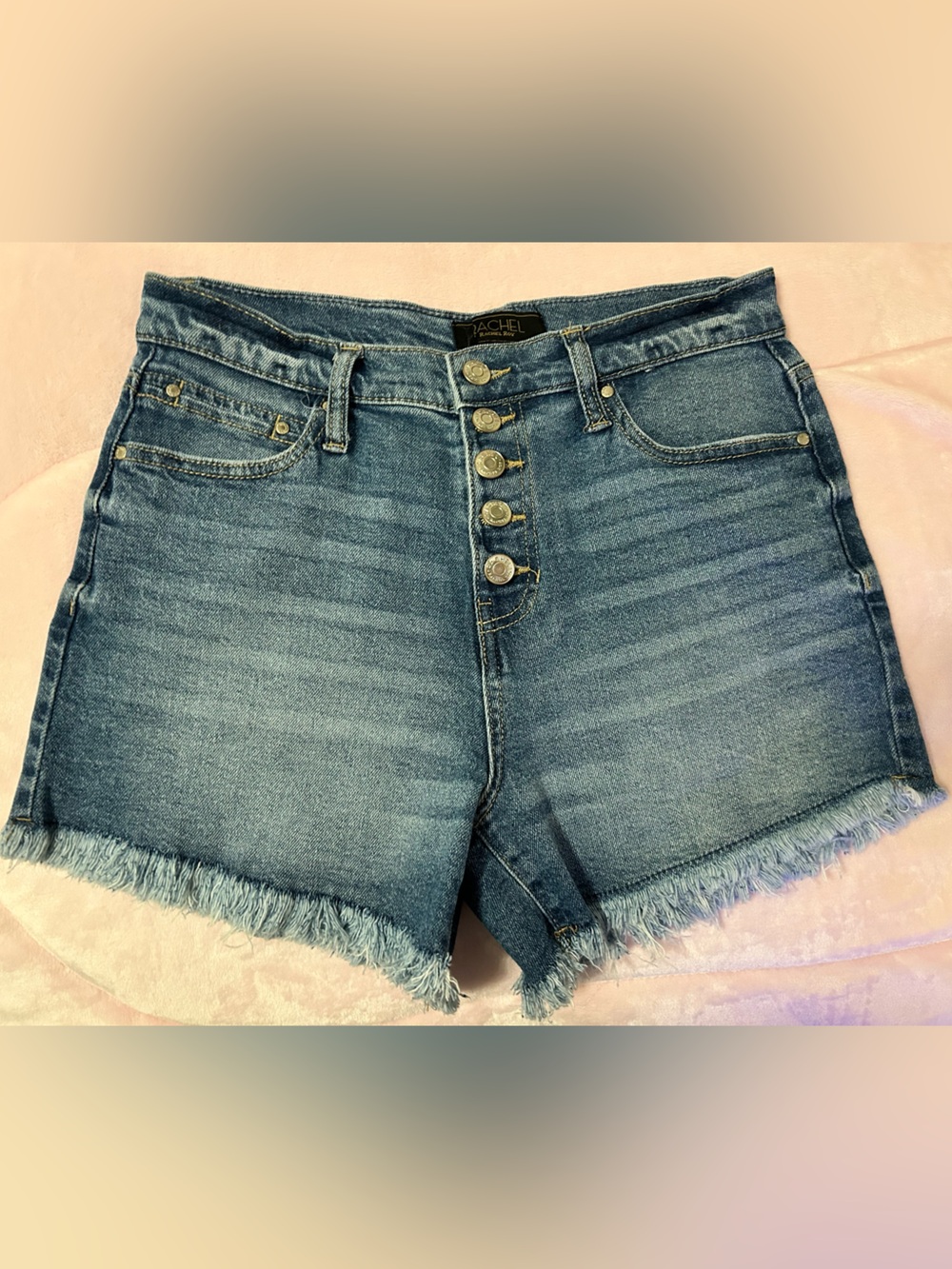 High-Waist Button-Front Denim Shorts - Blue